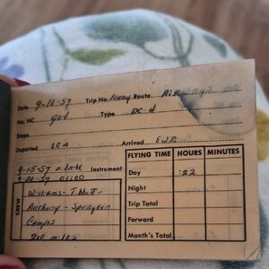 Vintage Pilot Logbook Page — Tan Paper with Black Ink